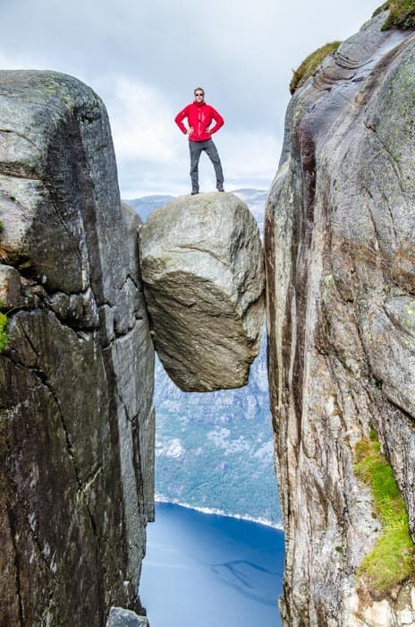 Kjeragbolten - a rock hanging 1000 meters above the fjord.