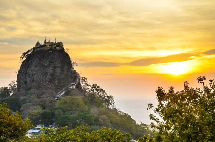 Mount Popa at sunset, best Places to visit in Myanmar