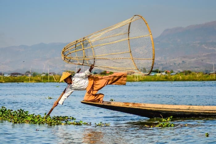 Traditional Burmese fisherman at Inle Lake, best Places to visit in Myanmar