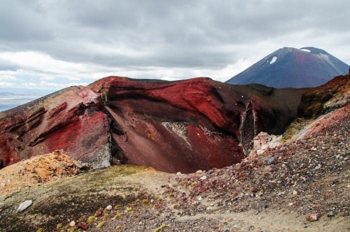 Red crater with Mt. Doom (Ngauruhoe) in background – Tongariro National Park.