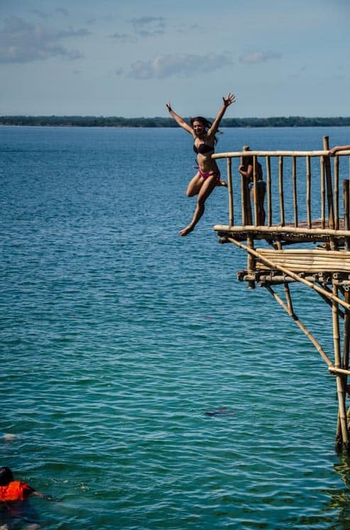 Cool jumps at the Bamboo Bar, Hundred Islands National Park. Luzon in the Philippines