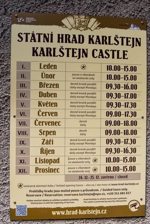 Opening hours of Karlštejn Castle, Czech Republic