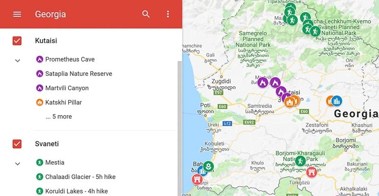 Map  of The best things to do in Georgia