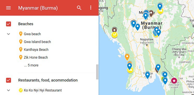 Map Myanmar Burma, best Places to visit in Myanmar