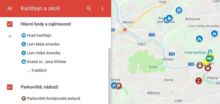 Mapa Karlštejn a okolí