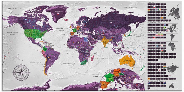 Stírací mapa světa Vintage - fialová