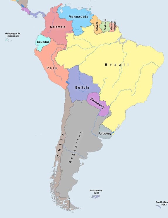 Politická mapa Jižní Ameriky