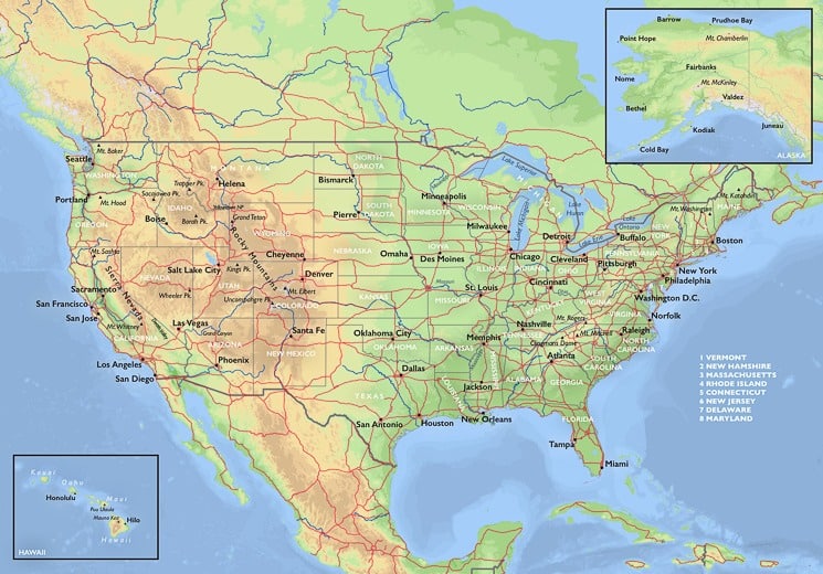 Topografická mapa USA