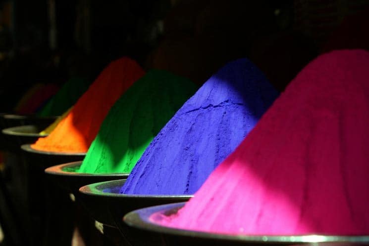 You can buy colors for celebration everywhere in the markets in India.