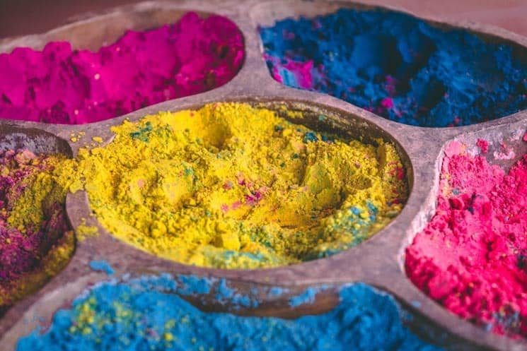 Colors for Holi celebrations are often made from natural ingredients such as Turmeric.