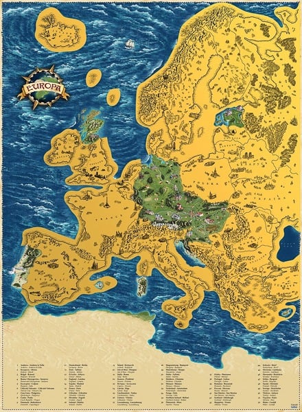 Stírací mapa Evropy deluxe zlatá