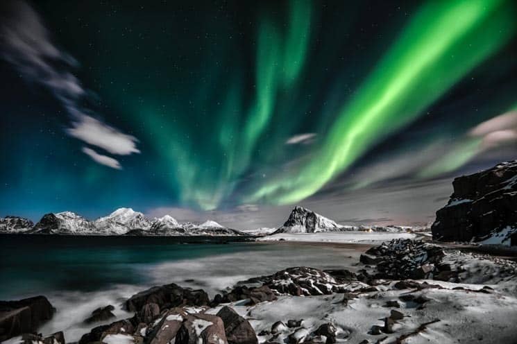 Norské Tromso je jedno z nejlepších míst pro pozorování polární záře v Evropě. Aurora Borealis. 