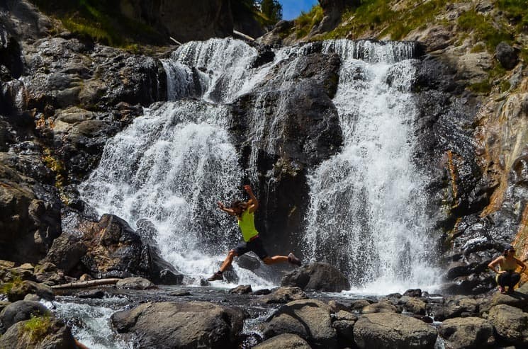 Beautiful Mystic Falls with the trailhead at Biscuit Basin.