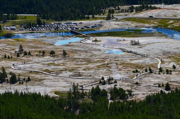 Biscuit Basin from Observation Point.  Best things to see in Yellowstone National Park. 