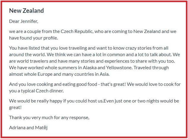 Couchsurfing - žádost