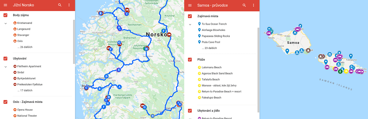 Mapy na plánování cestování