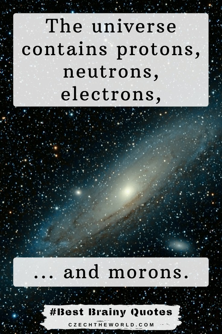 The universe contains protons, neutrons, electrons, and morons. Brainy Quotes