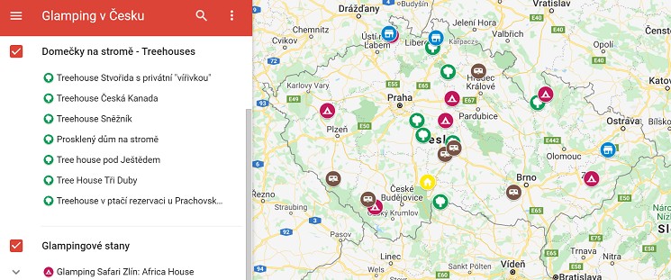 Glamping Česko - mapa