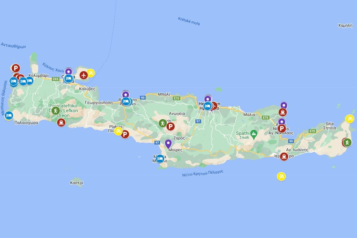 Mapa - nejkrásnější místa Kréty